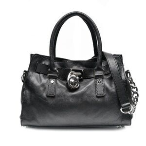 MICHAEL KORS Hamilton Satchel Handbag in Black Leather